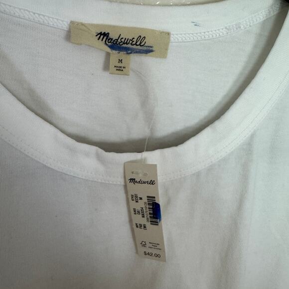 Madewell The Perfect Crewneck Tee WMNS M Eyelet White Jersey Cotton Short Sleeve - Picture 5 of 9